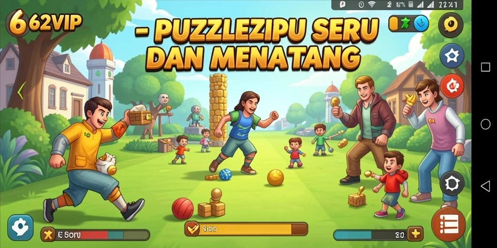 Screenshot utama gameplay seru dari 62VIP menunjukkan tantangan Puzzle.
