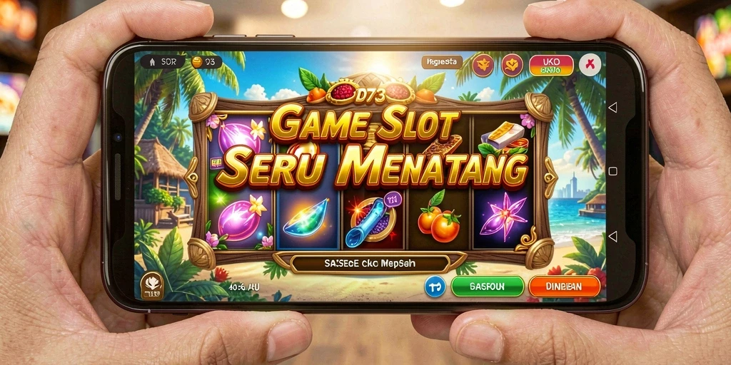 Screenshot D73 menampilkan gameplay Slot yang menarik dan penuh warna.