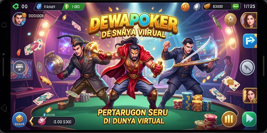 Tampilan gameplay DEWAPOKER yang seru dan mendebarkan saat pertarungan.