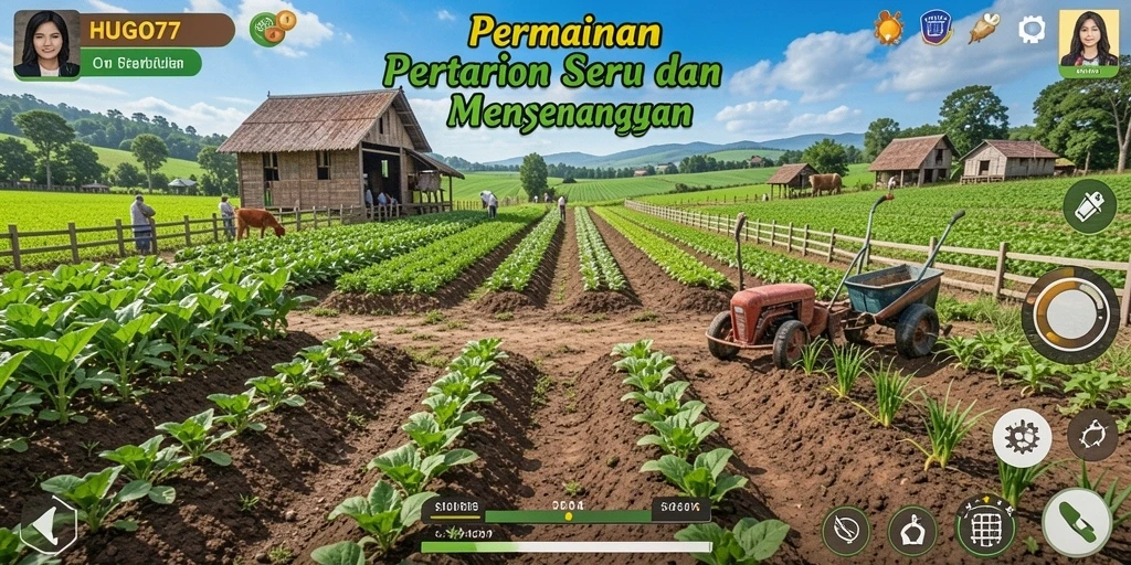 Screenshot gameplay HUGO77 menampilkan aktivitas bertani yang seru.