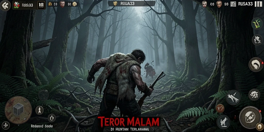Screenshot gameplay RUSA33 dengan suasana gelap dan menegangkan.