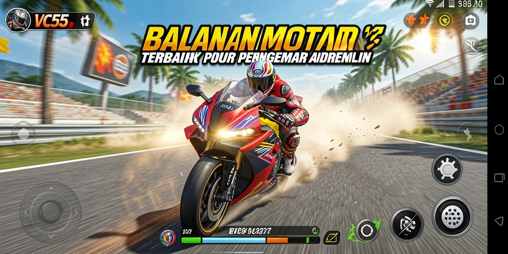 Tampilan gameplay mendebarkan dan suasana balapan yang seru di VC55.